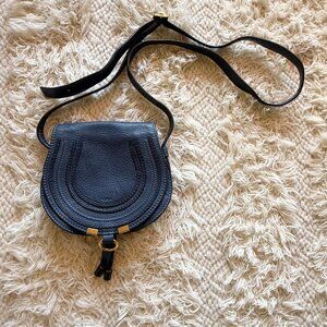 Grained Calfskin Small Marcie Saddle Bag - Navy